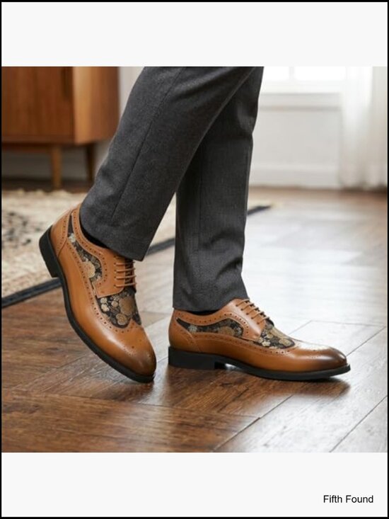 Men\'s Floral Brogue Oxford Dress Shoes Lace Up Derby Wingtip main image 4
